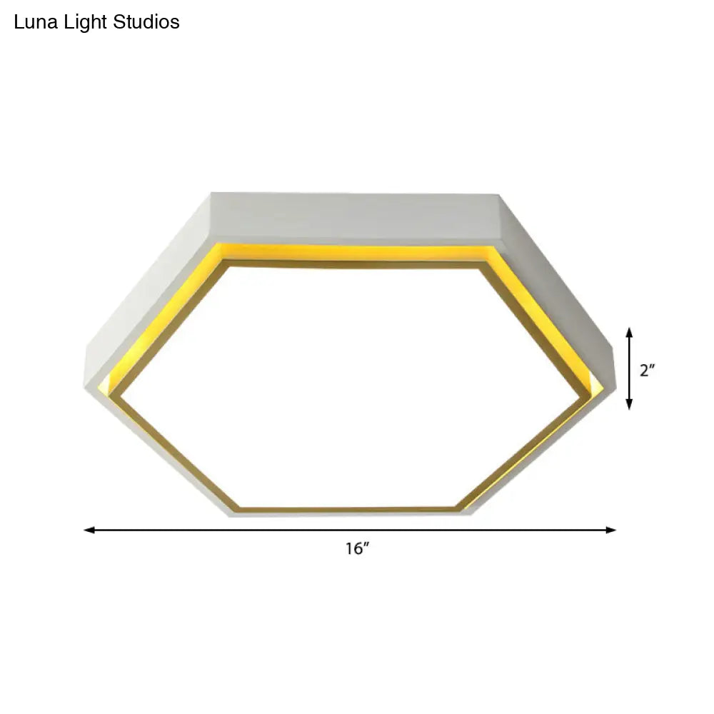 Nordic Hexagon Flushmount Metal Led Ceiling Light - Black/Green/Grey/White 16/19.5 Wide Frosted