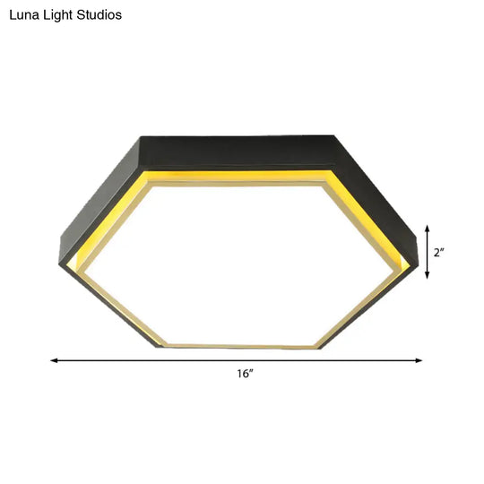 Nordic Hexagon Flushmount Metal Led Ceiling Light - Black/Green/Grey/White 16/19.5 Wide Frosted