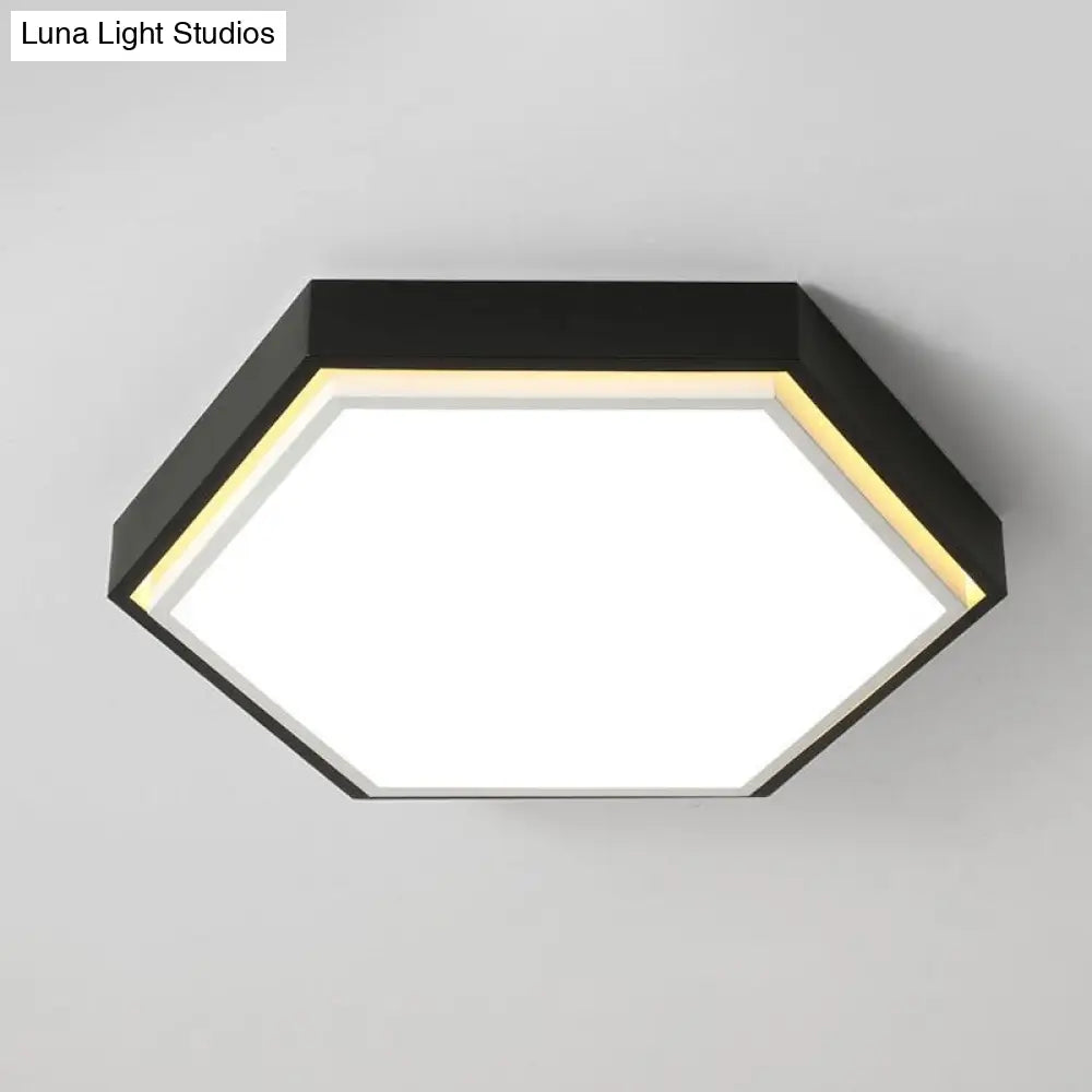 Nordic Hexagon Flushmount Metal Led Ceiling Light - Black/Green/Grey/White 16/19.5 Wide Frosted