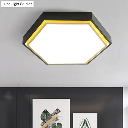 Nordic Hexagon Flushmount Metal Led Ceiling Light - Black/Green/Grey/White 16’/19.5’ Wide