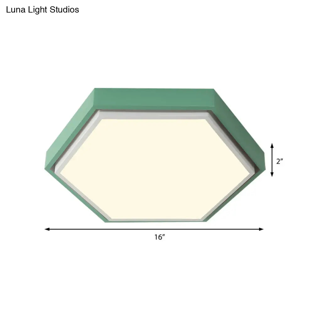 Nordic Hexagon Flushmount Metal Led Ceiling Light - Black/Green/Grey/White 16/19.5 Wide Frosted