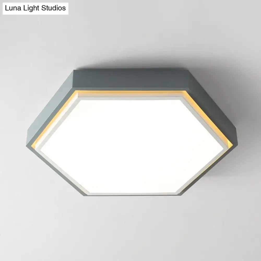 Nordic Hexagon Flushmount Metal Led Ceiling Light - Black/Green/Grey/White 16’/19.5’ Wide