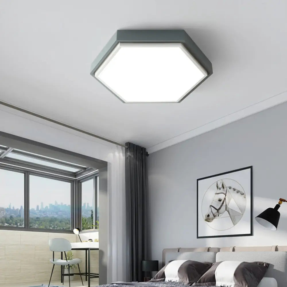 Nordic Hexagon Flushmount Metal Led Ceiling Light - Black/Green/Grey/White 16’/19.5’ Wide