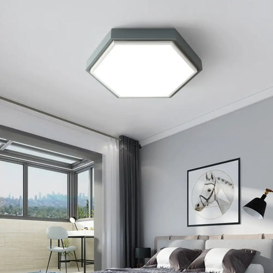 Nordic Hexagon Flushmount Metal Led Ceiling Light - Black/Green/Grey/White 16’/19.5’ Wide