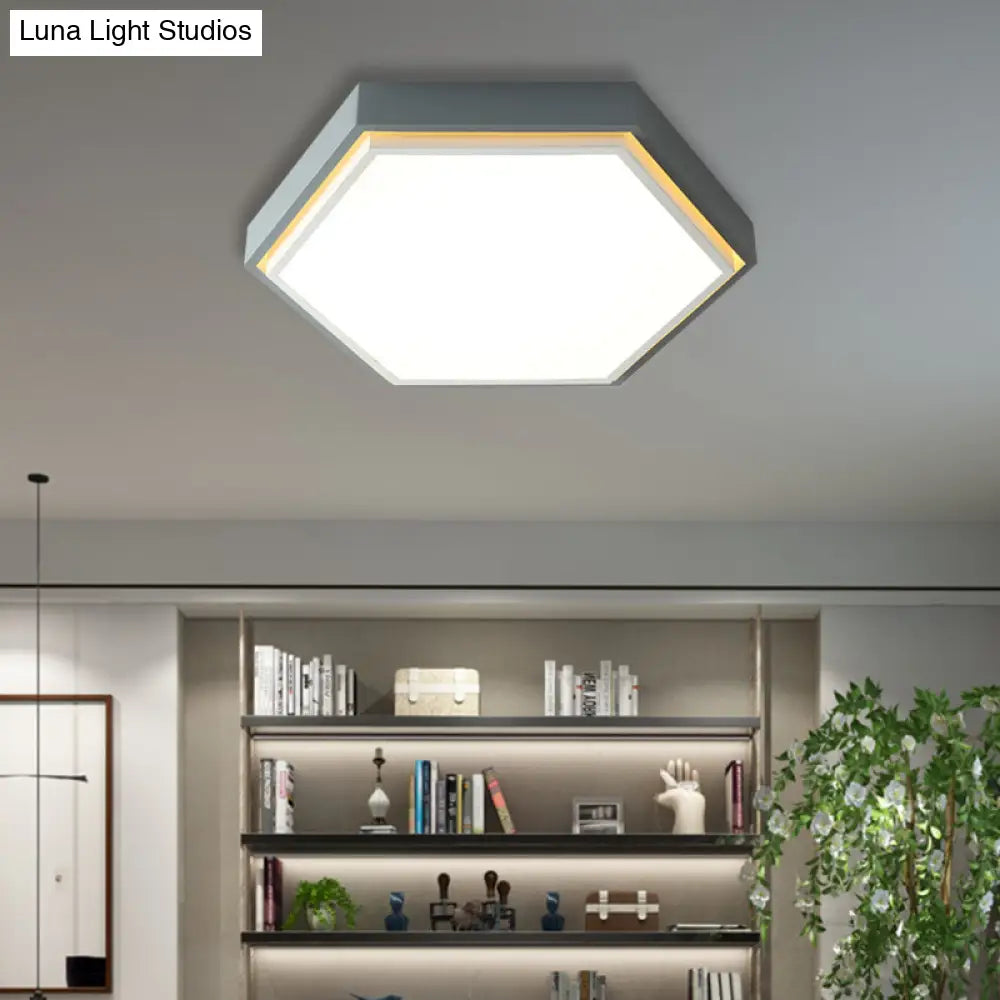 Nordic Hexagon Flushmount Metal Led Ceiling Light - Black/Green/Grey/White 16’/19.5’ Wide