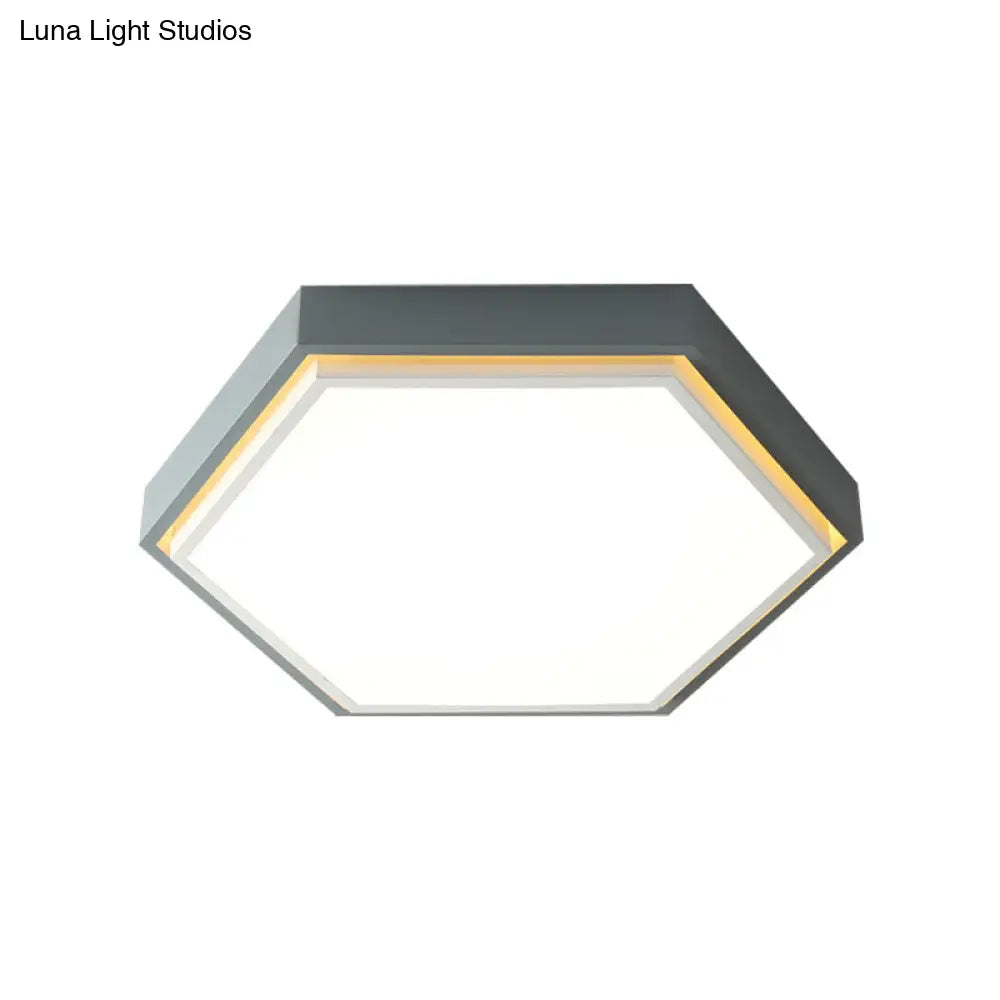 Nordic Hexagon Flushmount Metal Led Ceiling Light - Black/Green/Grey/White 16/19.5 Wide Frosted