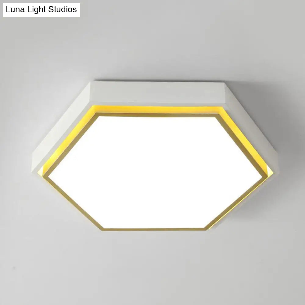 Nordic Hexagon Flushmount Metal Led Ceiling Light - Black/Green/Grey/White 16/19.5 Wide Frosted