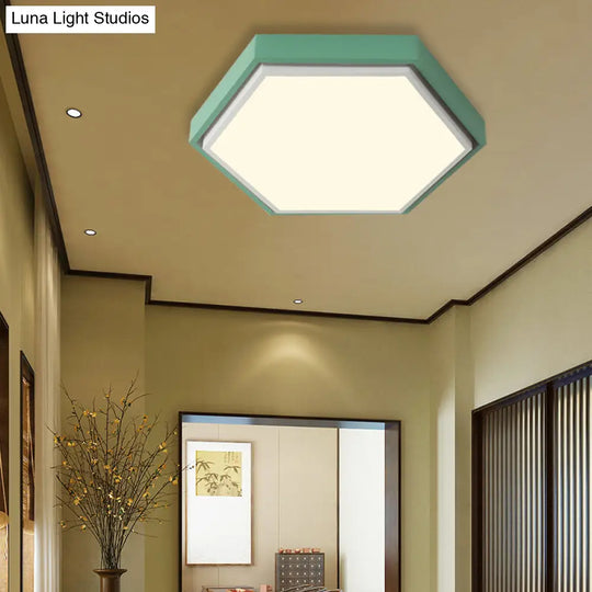 Nordic Hexagon Flushmount Metal Led Ceiling Light - Black/Green/Grey/White 16/19.5 Wide Frosted