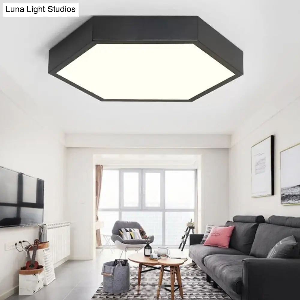 Nordic Hexagon Led Ceiling Light - Stylish Monochrome Flush Mount For Porch