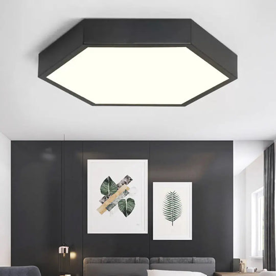 Nordic Hexagon Led Ceiling Light - Stylish Monochrome Flush Mount For Porch Black