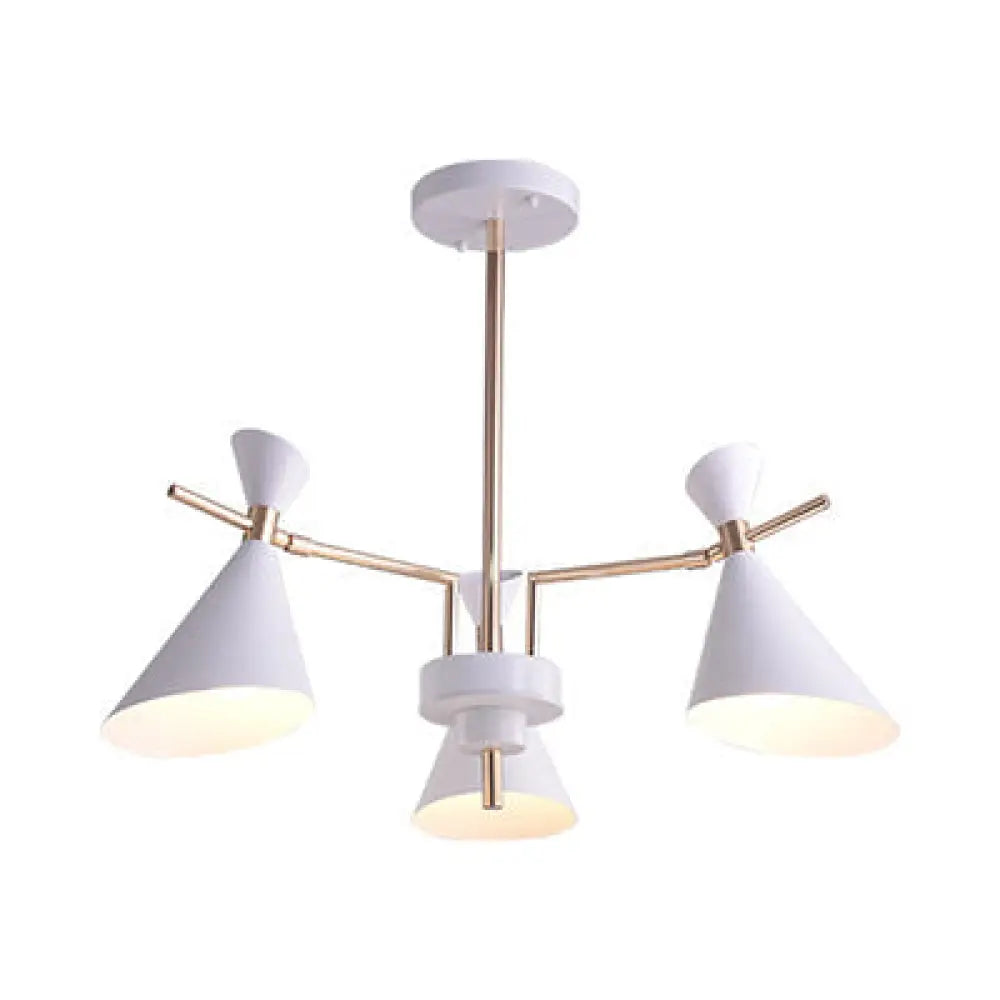 Nordic Horn Hanging Pendant Lamp - 3-Light Metal Fixture For Bedroom White