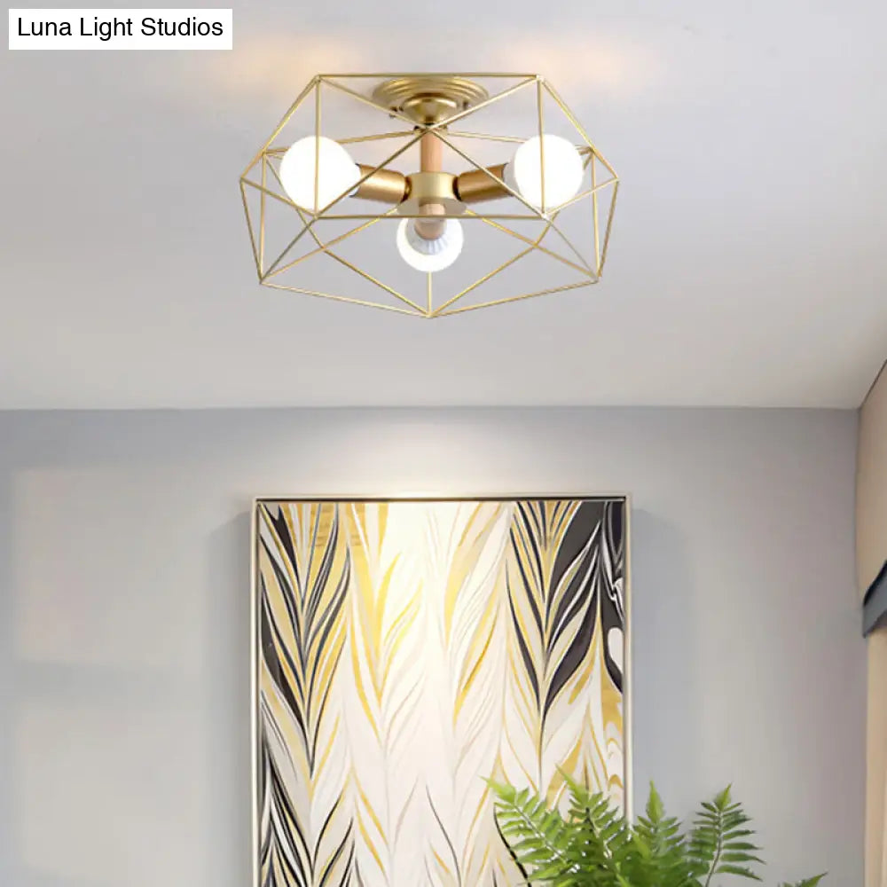 Nordic Industrial Geometric Flush Mount Ceiling Light For Bedroom - Metal Fixture