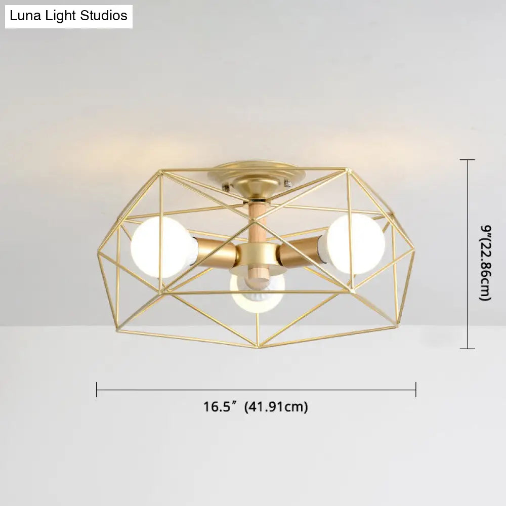 Nordic Industrial Geometric Flush Mount Ceiling Light For Bedroom - Metal Fixture