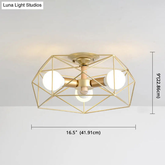 Nordic Industrial Geometric Flush Mount Ceiling Light For Bedroom - Metal Fixture