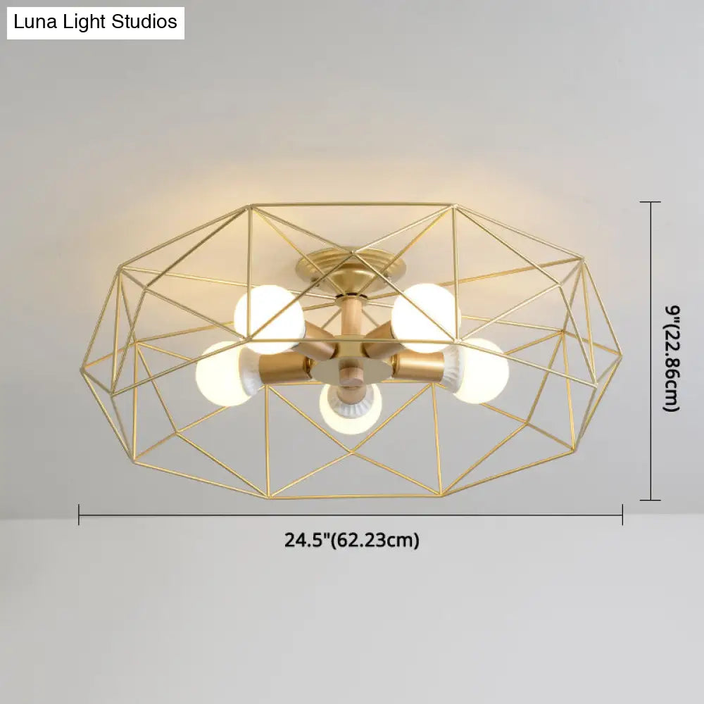 Nordic Industrial Geometric Flush Mount Ceiling Light For Bedroom - Metal Fixture