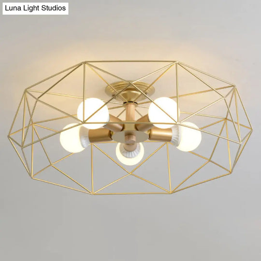 Nordic Industrial Geometric Flush Mount Ceiling Light For Bedroom - Metal Fixture Gold / 24.5