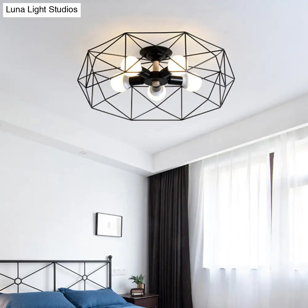 Nordic Industrial Geometric Flush Mount Ceiling Light For Bedroom - Metal Fixture