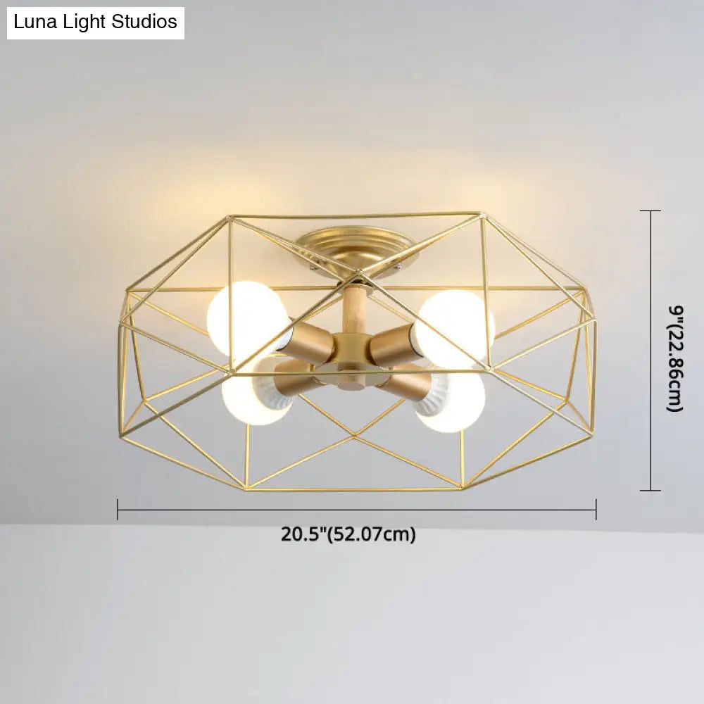 Nordic Industrial Geometric Flush Mount Ceiling Light For Bedroom - Metal Fixture