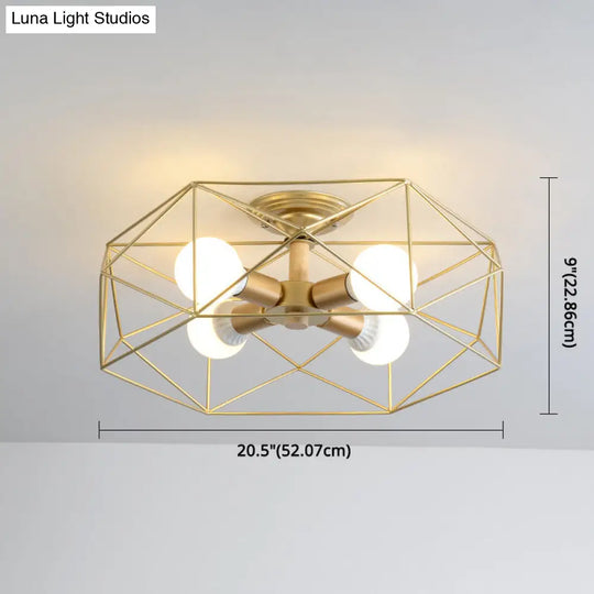 Nordic Industrial Geometric Flush Mount Ceiling Light For Bedroom - Metal Fixture