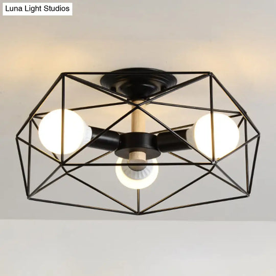Nordic Industrial Geometric Flush Mount Ceiling Light For Bedroom - Metal Fixture Black / 16.5