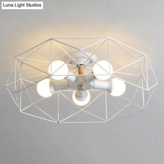 Nordic Industrial Geometric Flush Mount Ceiling Light For Bedroom - Metal Fixture White / 24.5
