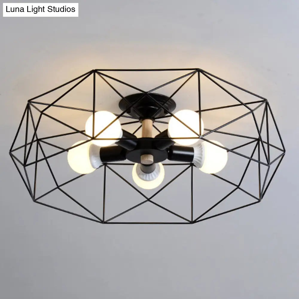 Nordic Industrial Geometric Flush Mount Ceiling Light For Bedroom - Metal Fixture Black / 24.5