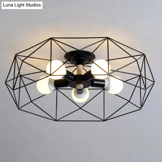 Nordic Industrial Geometric Flush Mount Ceiling Light For Bedroom - Metal Fixture Black / 24.5