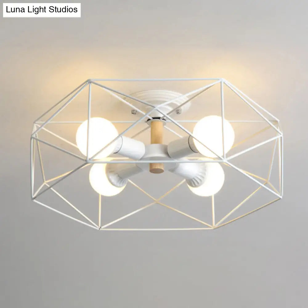 Nordic Industrial Geometric Flush Mount Ceiling Light For Bedroom - Metal Fixture White / 20.5
