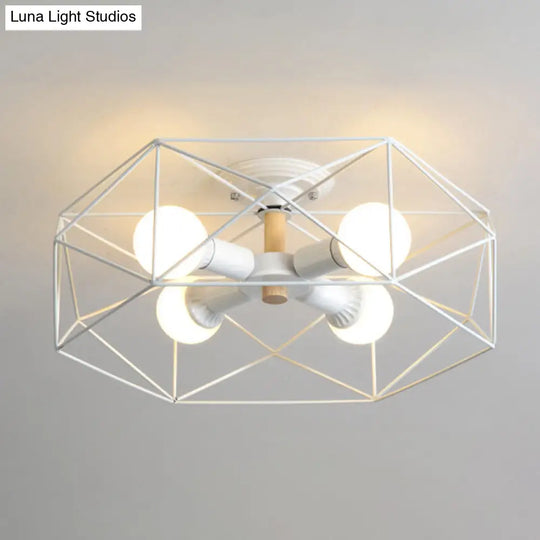 Nordic Industrial Geometric Flush Mount Ceiling Light For Bedroom - Metal Fixture White / 20.5