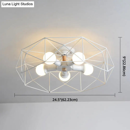 Nordic Industrial Geometric Flush Mount Ceiling Light For Bedroom - Metal Fixture