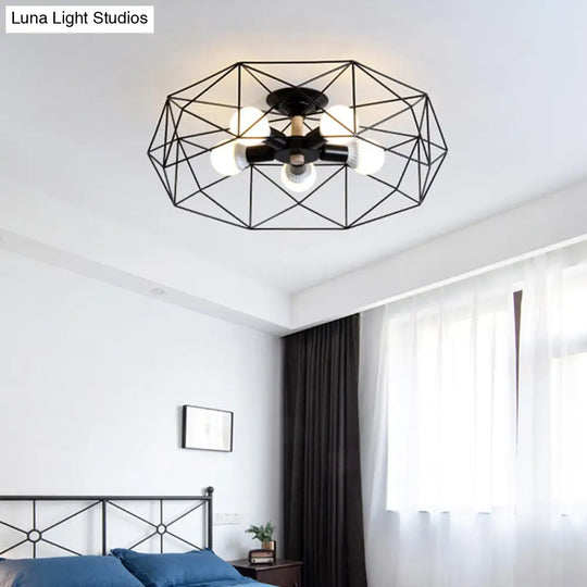 Nordic Industrial Geometric Flush Mount Ceiling Light For Bedroom - Metal Fixture