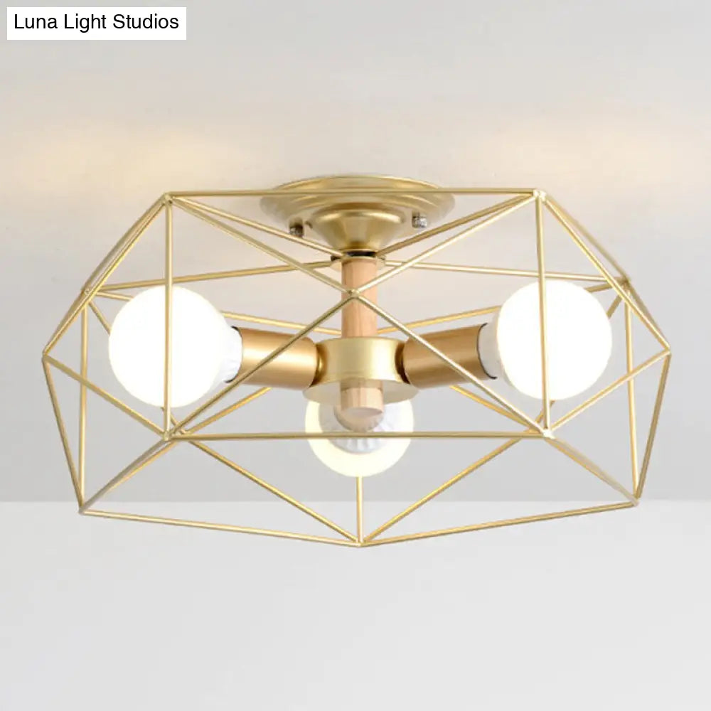 Nordic Industrial Geometric Flush Mount Ceiling Light For Bedroom - Metal Fixture Gold / 16.5