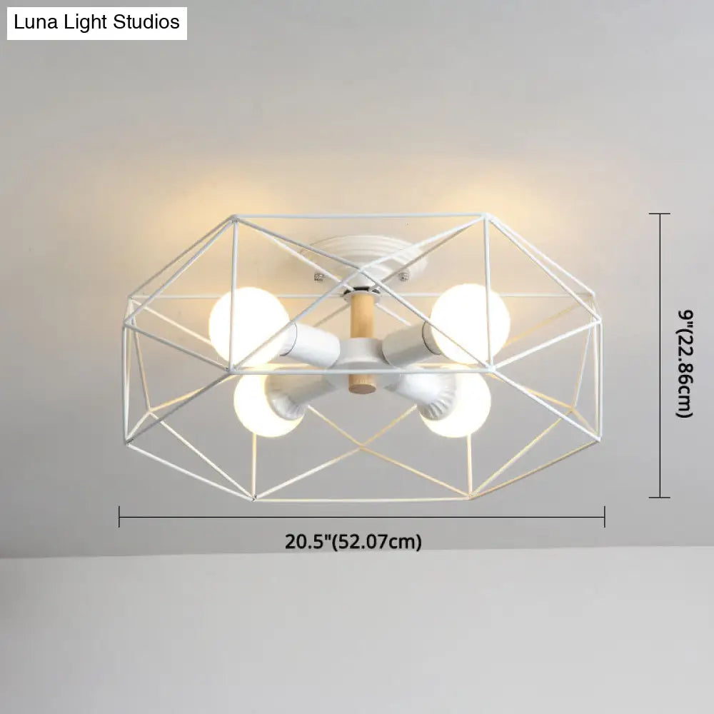 Nordic Industrial Geometric Flush Mount Ceiling Light For Bedroom - Metal Fixture