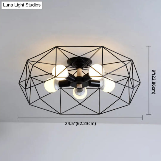 Nordic Industrial Geometric Flush Mount Ceiling Light For Bedroom - Metal Fixture