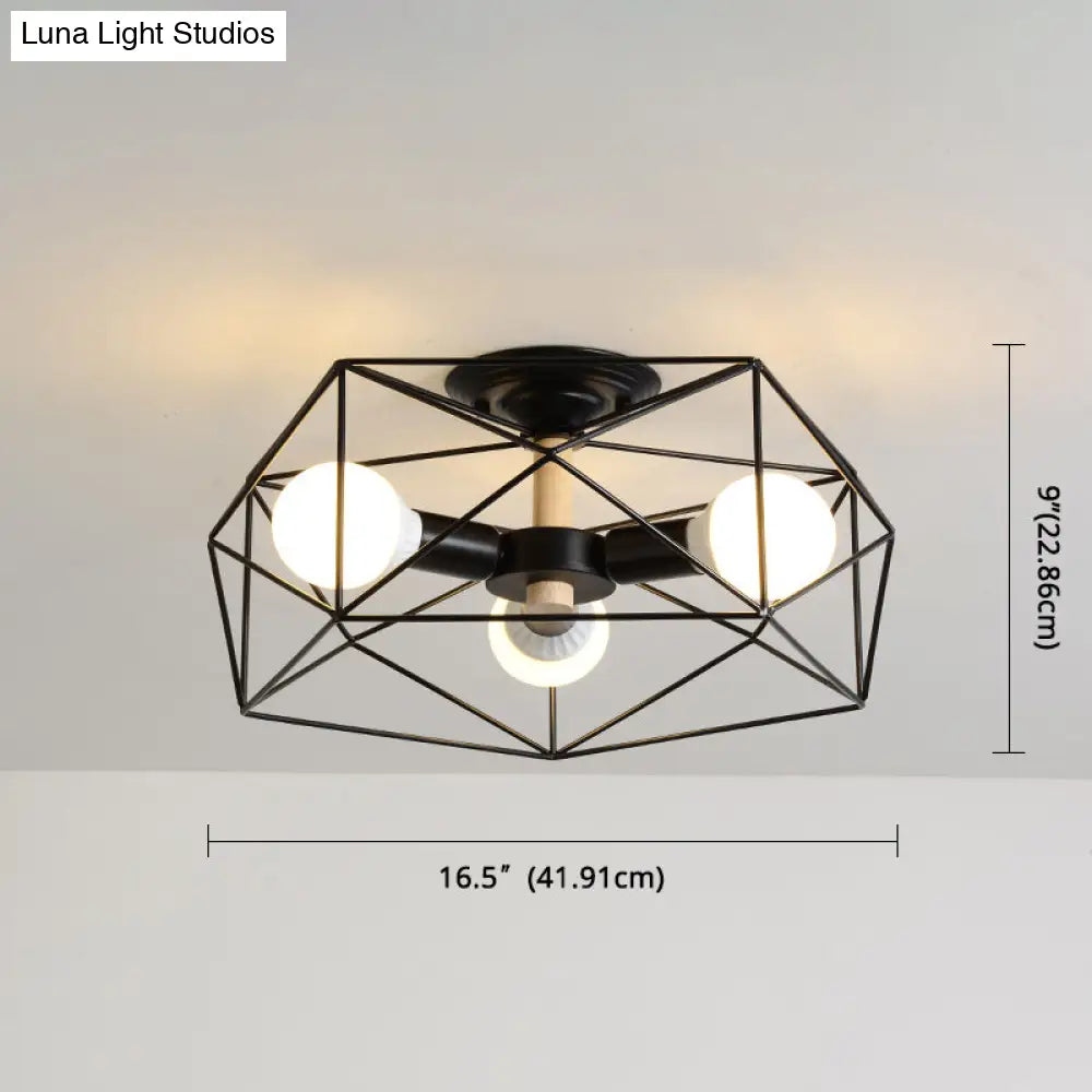 Nordic Industrial Geometric Flush Mount Ceiling Light For Bedroom - Metal Fixture