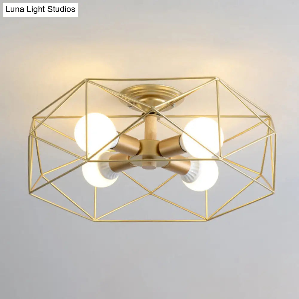 Nordic Industrial Geometric Flush Mount Ceiling Light For Bedroom - Metal Fixture Gold / 20.5