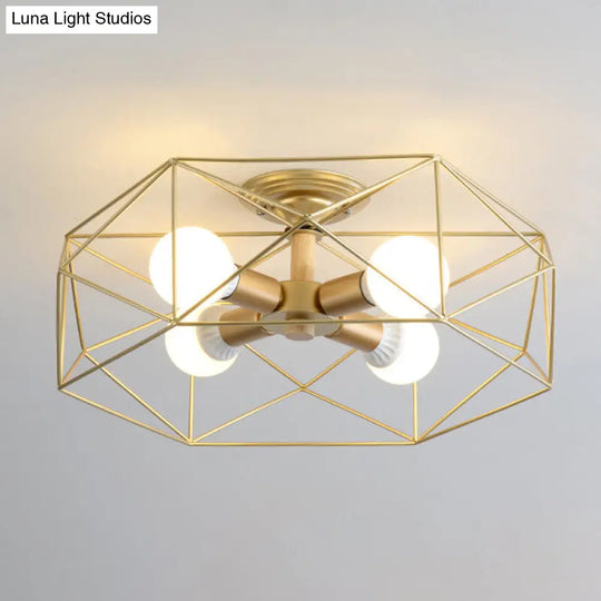 Nordic Industrial Geometric Flush Mount Ceiling Light For Bedroom - Metal Fixture Gold / 20.5