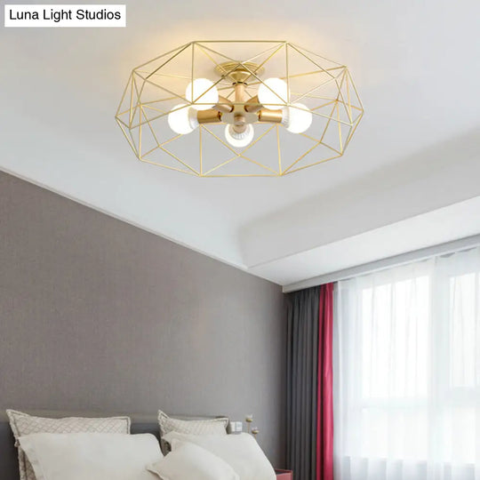 Nordic Industrial Geometric Flush Mount Ceiling Light For Bedroom - Metal Fixture