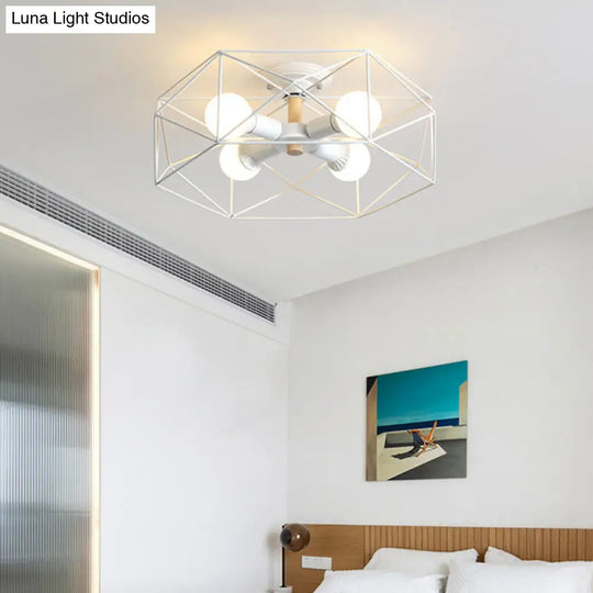 Nordic Industrial Geometric Flush Mount Ceiling Light For Bedroom - Metal Fixture