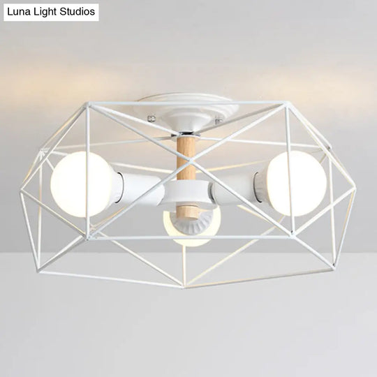 Nordic Industrial Geometric Flush Mount Ceiling Light For Bedroom - Metal Fixture White / 16.5