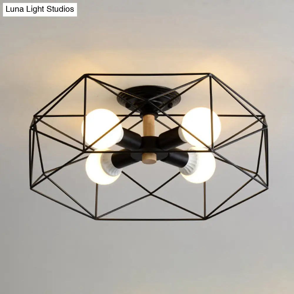 Nordic Industrial Geometric Flush Mount Ceiling Light For Bedroom - Metal Fixture Black / 20.5