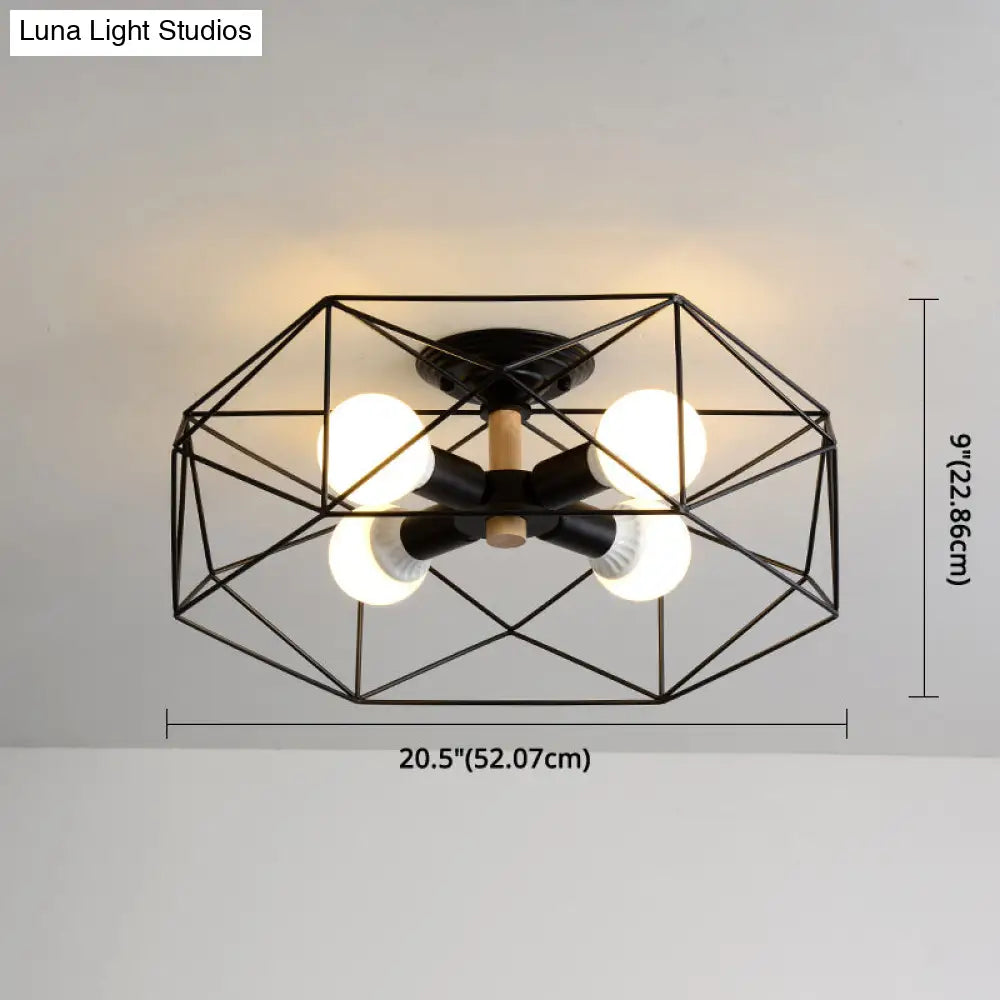 Nordic Industrial Geometric Flush Mount Ceiling Light For Bedroom - Metal Fixture