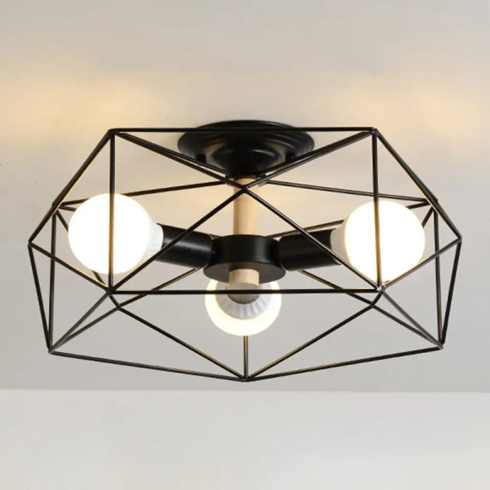 Nordic Industrial Geometric Flush Mount Ceiling Light For Bedroom - Metal Fixture Black / 16.5’