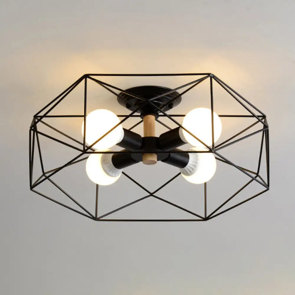 Nordic Industrial Geometric Flush Mount Ceiling Light For Bedroom - Metal Fixture Black / 20.5’
