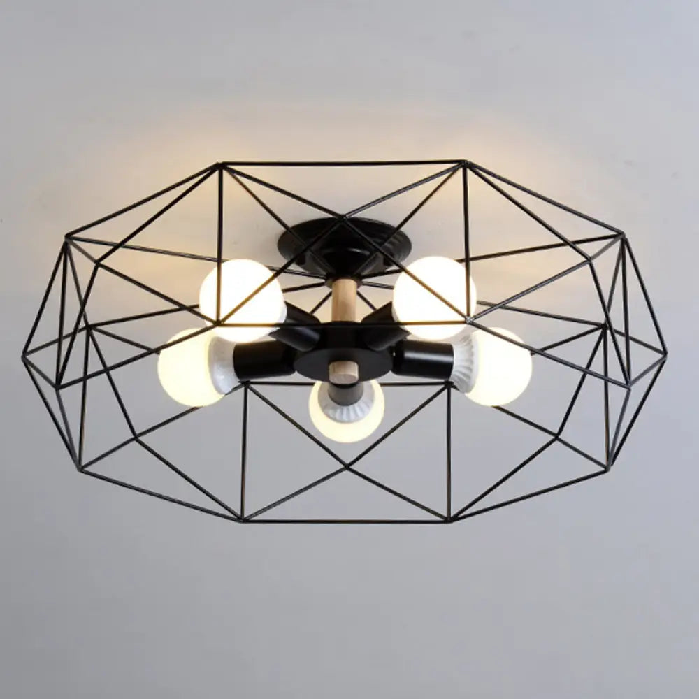 Nordic Industrial Geometric Flush Mount Ceiling Light For Bedroom - Metal Fixture Black / 24.5’