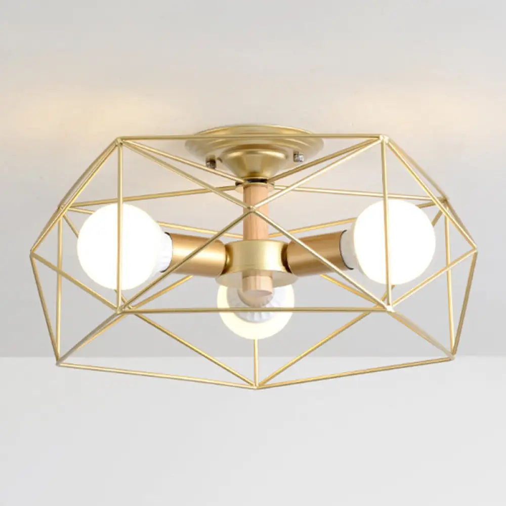 Nordic Industrial Geometric Flush Mount Ceiling Light For Bedroom - Metal Fixture Gold / 16.5’