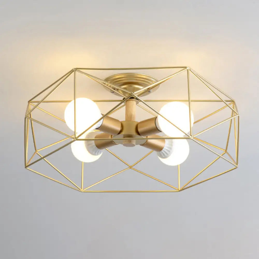 Nordic Industrial Geometric Flush Mount Ceiling Light For Bedroom - Metal Fixture Gold / 20.5’