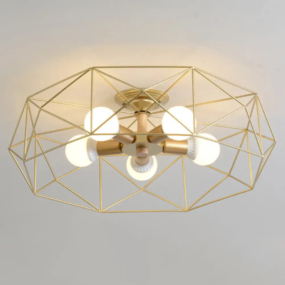Nordic Industrial Geometric Flush Mount Ceiling Light For Bedroom - Metal Fixture Gold / 24.5’