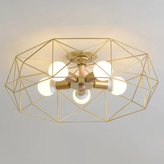 Nordic Industrial Geometric Flush Mount Ceiling Light For Bedroom - Metal Fixture Gold / 24.5’