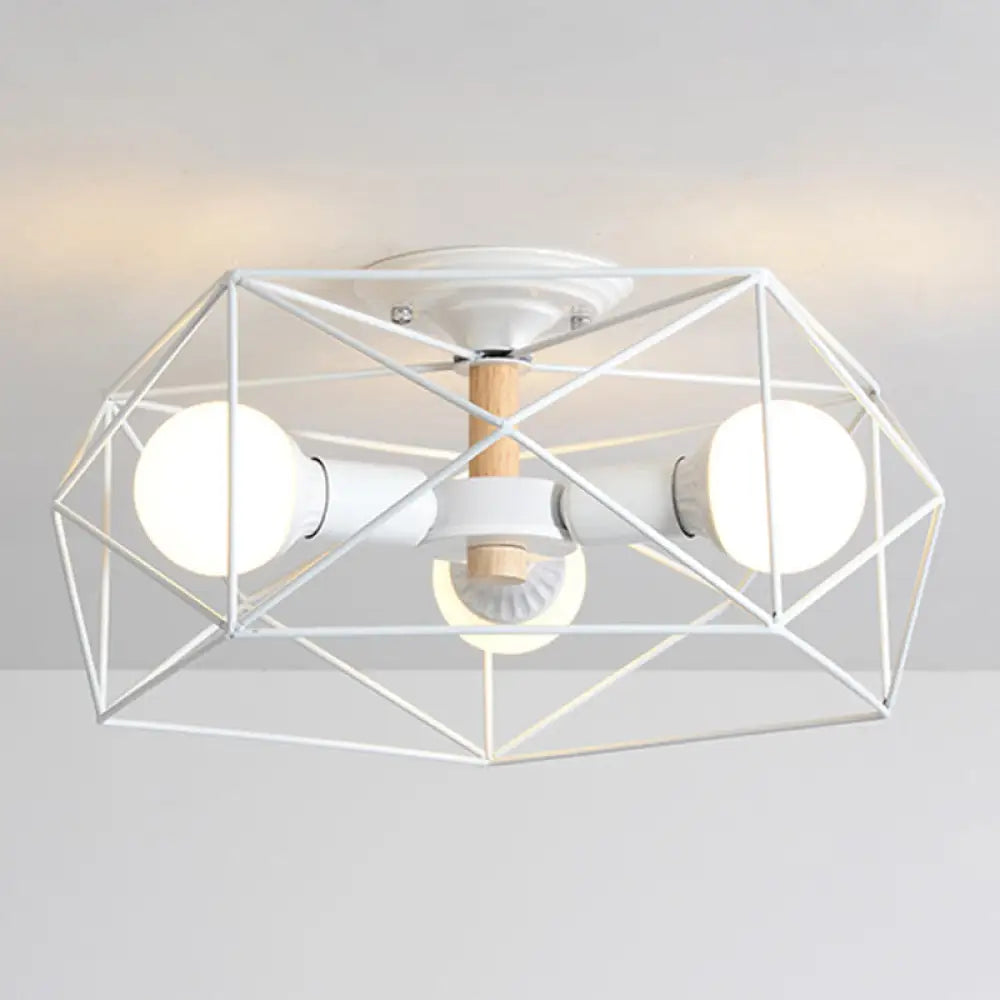 Nordic Industrial Geometric Flush Mount Ceiling Light For Bedroom - Metal Fixture White / 16.5’